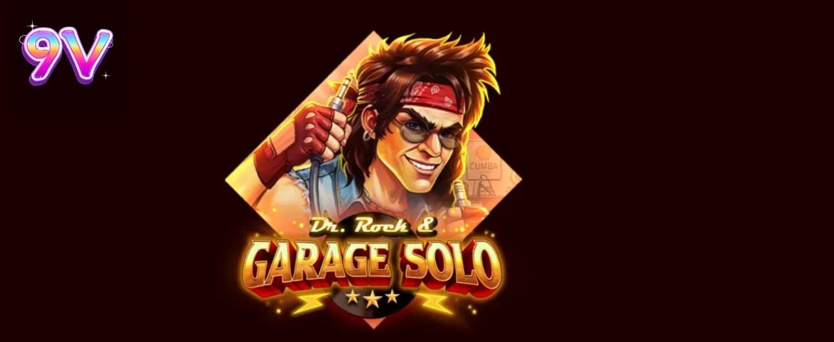 Cena vibrante do caça-níqueis Dr. Rock & Garage Solo com elementos de rock e instrumentos musicais